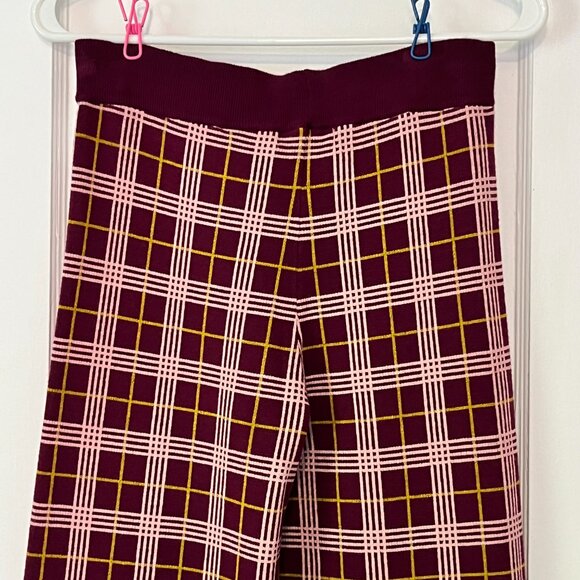 Daydreamer pull on plaid knit cropped pants size small burgundy fall academia - Picture 5 of 10